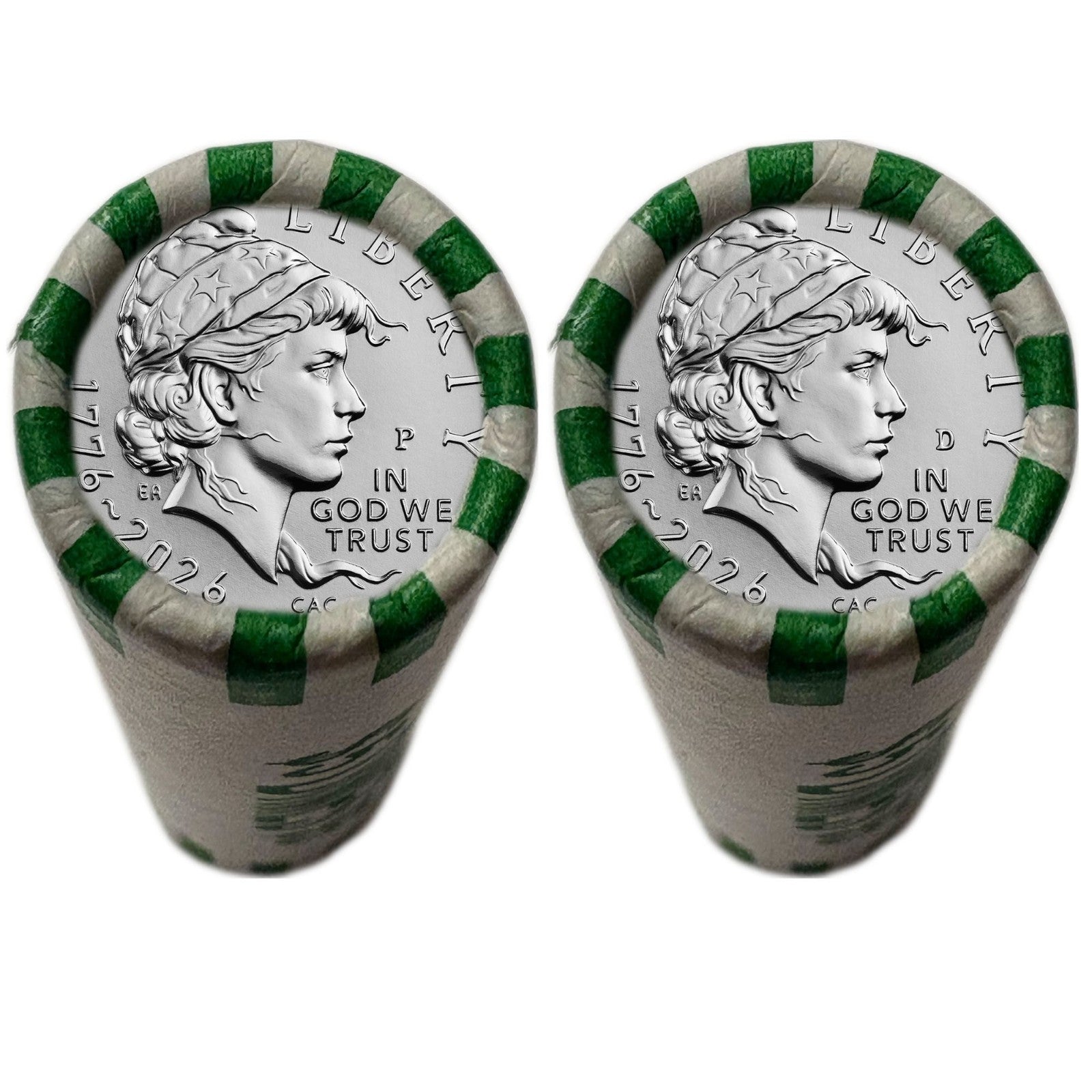 America 250 EMERGING LIBERTY DIMES 1776–2026 Uncirculated Rolls Set - P & D Mint